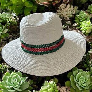 🆕✨ NWT US Jewelry House WHITE Rhinestone Band Straw Panama Hat